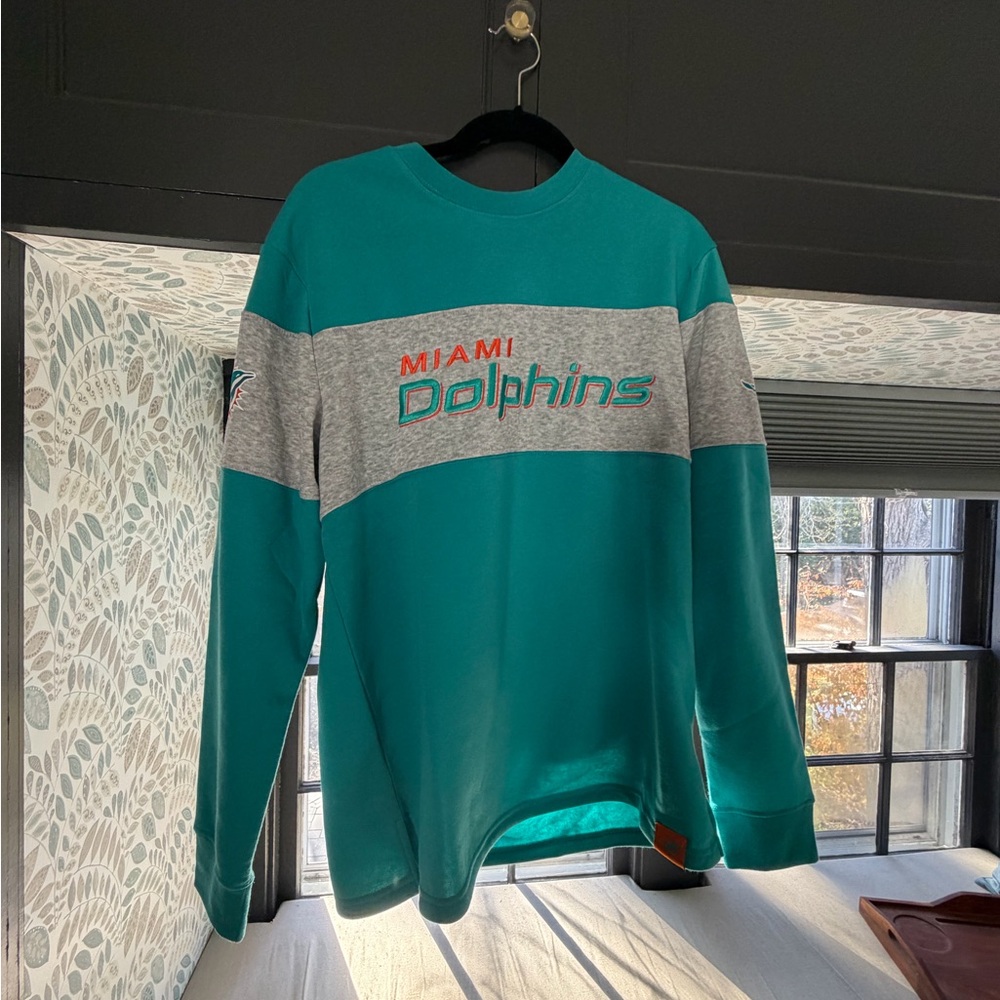 NFL Miami Dolphins Teal and Gray Crewneck Sweater